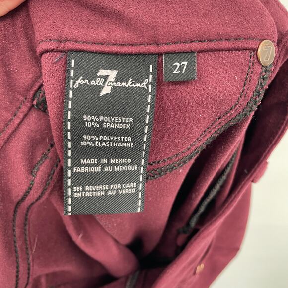 7 FOR ALL MANKIND Maroon Crushed Velvet Skinny Jeans // 27 - Picture 8 of 8